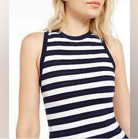 MICHAEL KORS Asymmetrical Stripe Panel Stretch Ribbed Sleeveless Dress NWT - Picture 9 of 13